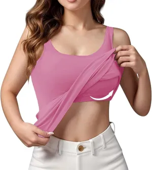 Tank Top with Built in Bra for Women Sports Cute Cami Shirts Spring Summer Workout Camisoles Sleeveless Under Clothes