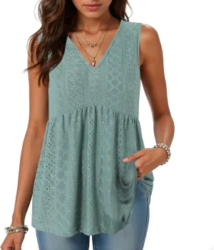 Tank Tops for Women 2025 Trendy Flowy Peplum Tops for Women Dressy Sleeveless V Neck Babydoll Tank Tops
