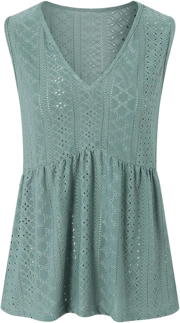 Tank Tops for Women 2025 Trendy Flowy Peplum Tops for Women Dressy Sleeveless V Neck Babydoll Tank Tops
