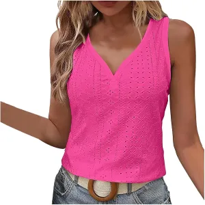 Tank Tops for Women Fashion Tank Tops Solid Color Hollow Tops Summer Casual Loose Flowy Sleeveless Shirts