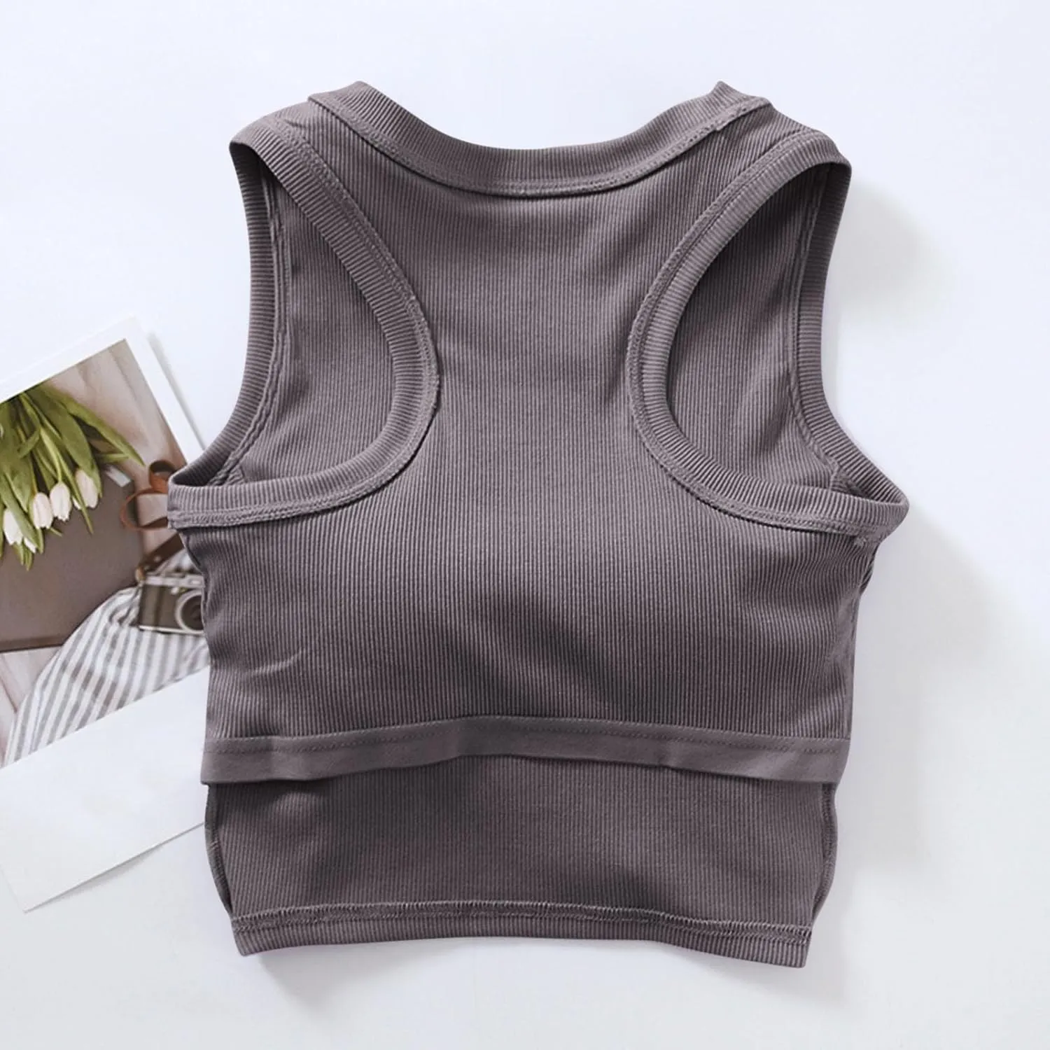 Tanks with Built in Bra Support U Neck Sleeveless Basic Undershirts Trendy Lightweight Smooth Turtleneck Camisole