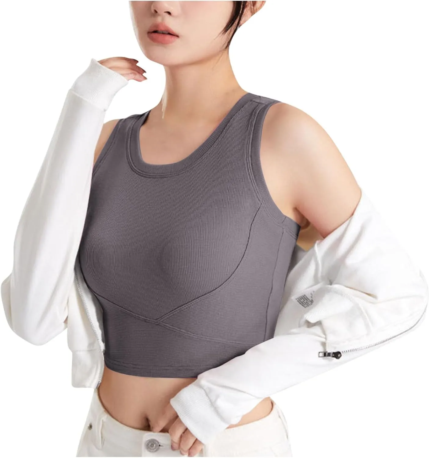 Tanks with Built in Bra Support U Neck Sleeveless Basic Undershirts Trendy Lightweight Smooth Turtleneck Camisole