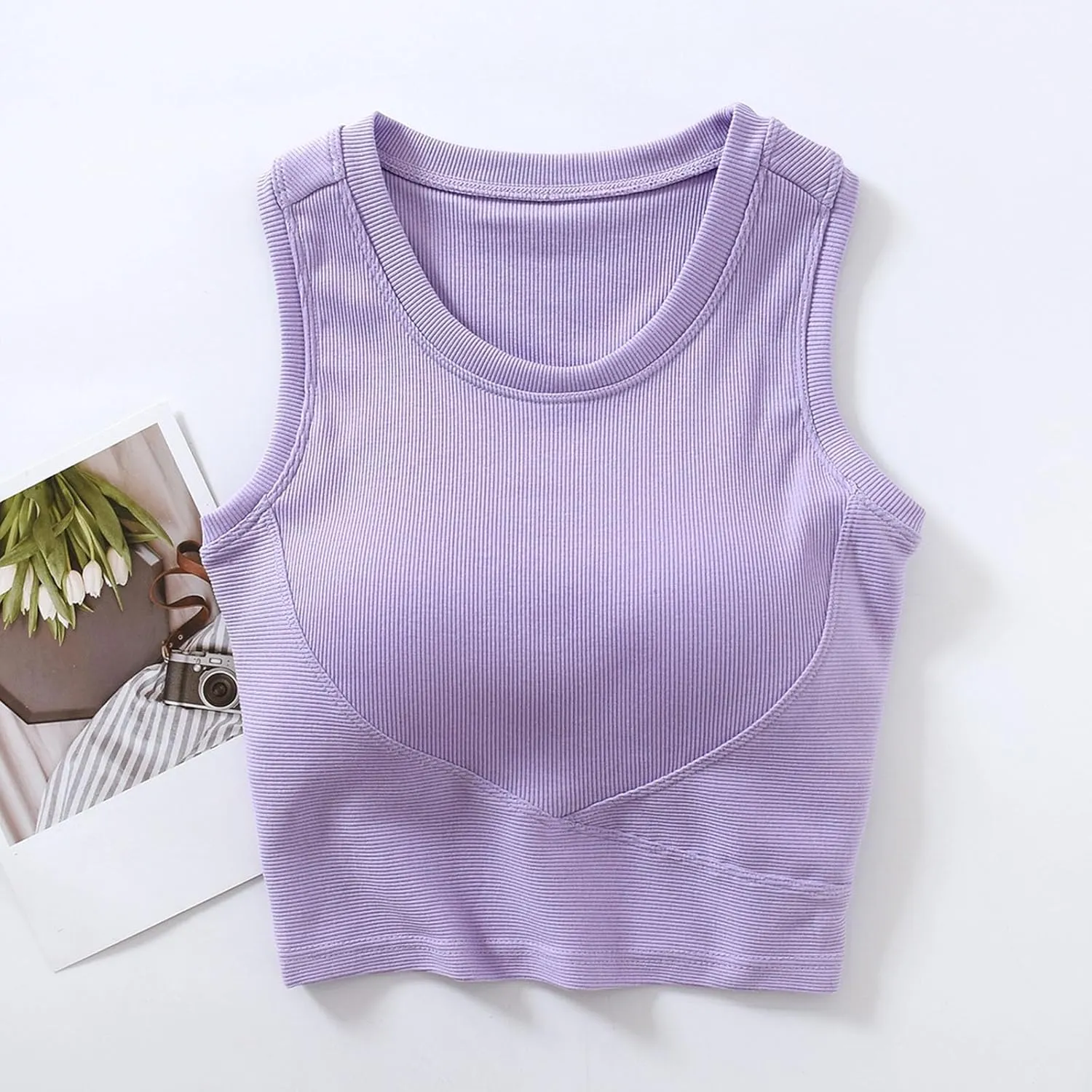Tanks with Built in Bra Support U Neck Sleeveless Basic Undershirts Trendy Lightweight Smooth Turtleneck Camisole