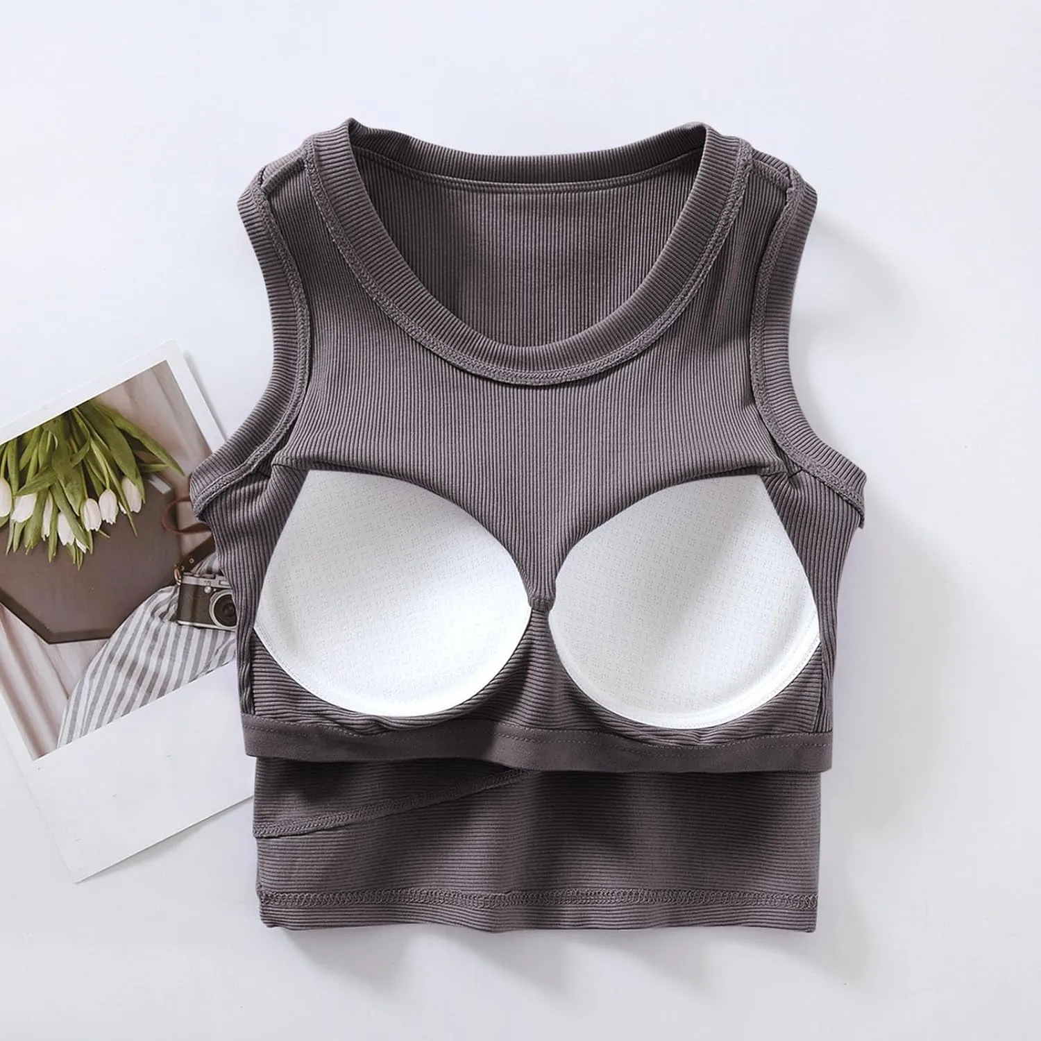Tanks with Built in Bra Support U Neck Sleeveless Basic Undershirts Trendy Lightweight Smooth Turtleneck Camisole