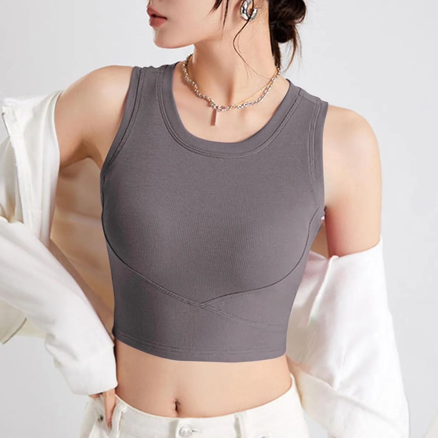 Tanks with Built in Bra Support U Neck Sleeveless Basic Undershirts Trendy Lightweight Smooth Turtleneck Camisole