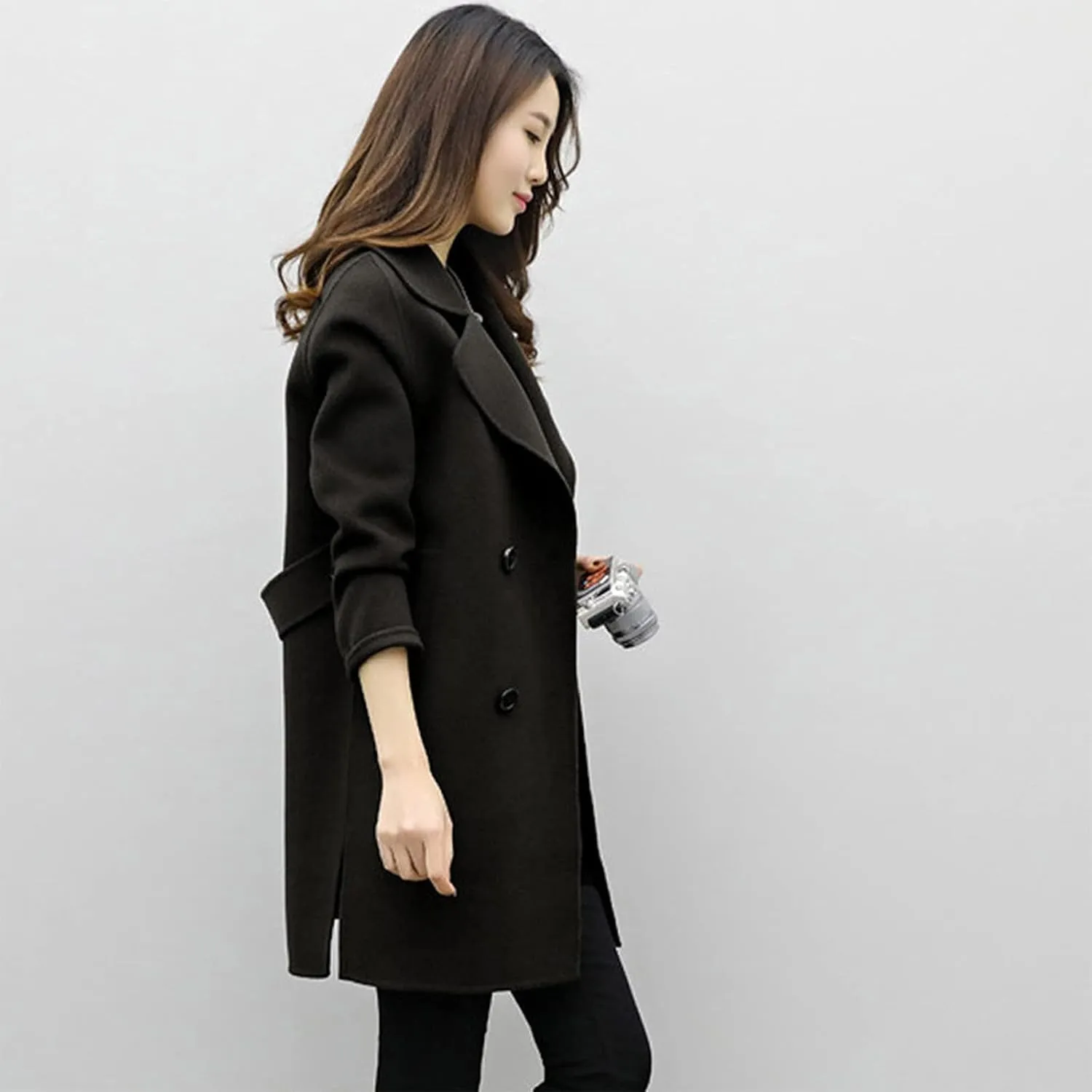 TIMIFIS Wool Coats for Women Winter Plus Size Trench Coat Casual Lapel Button Long Jacket Solid Color Soft Warm Outerwear