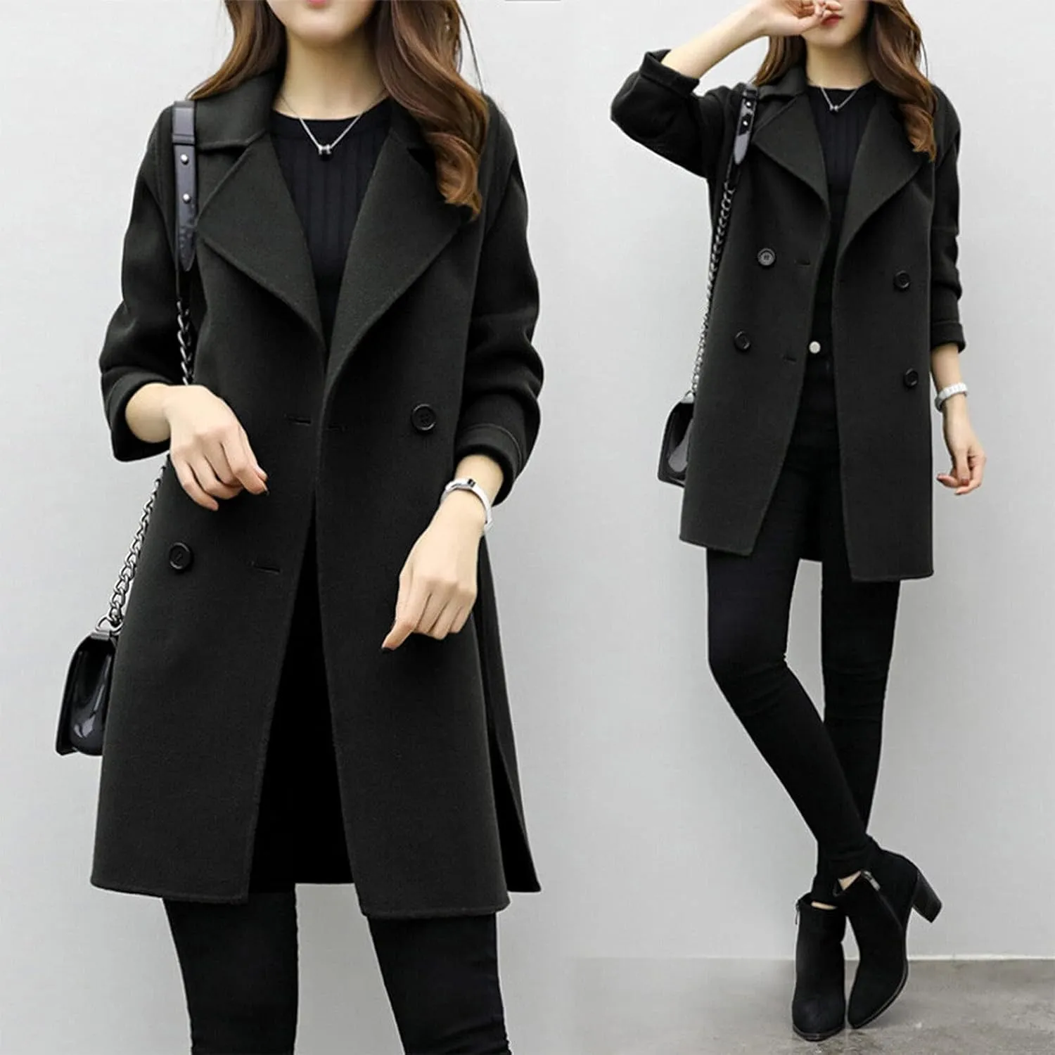 TIMIFIS Wool Coats for Women Winter Plus Size Trench Coat Casual Lapel Button Long Jacket Solid Color Soft Warm Outerwear