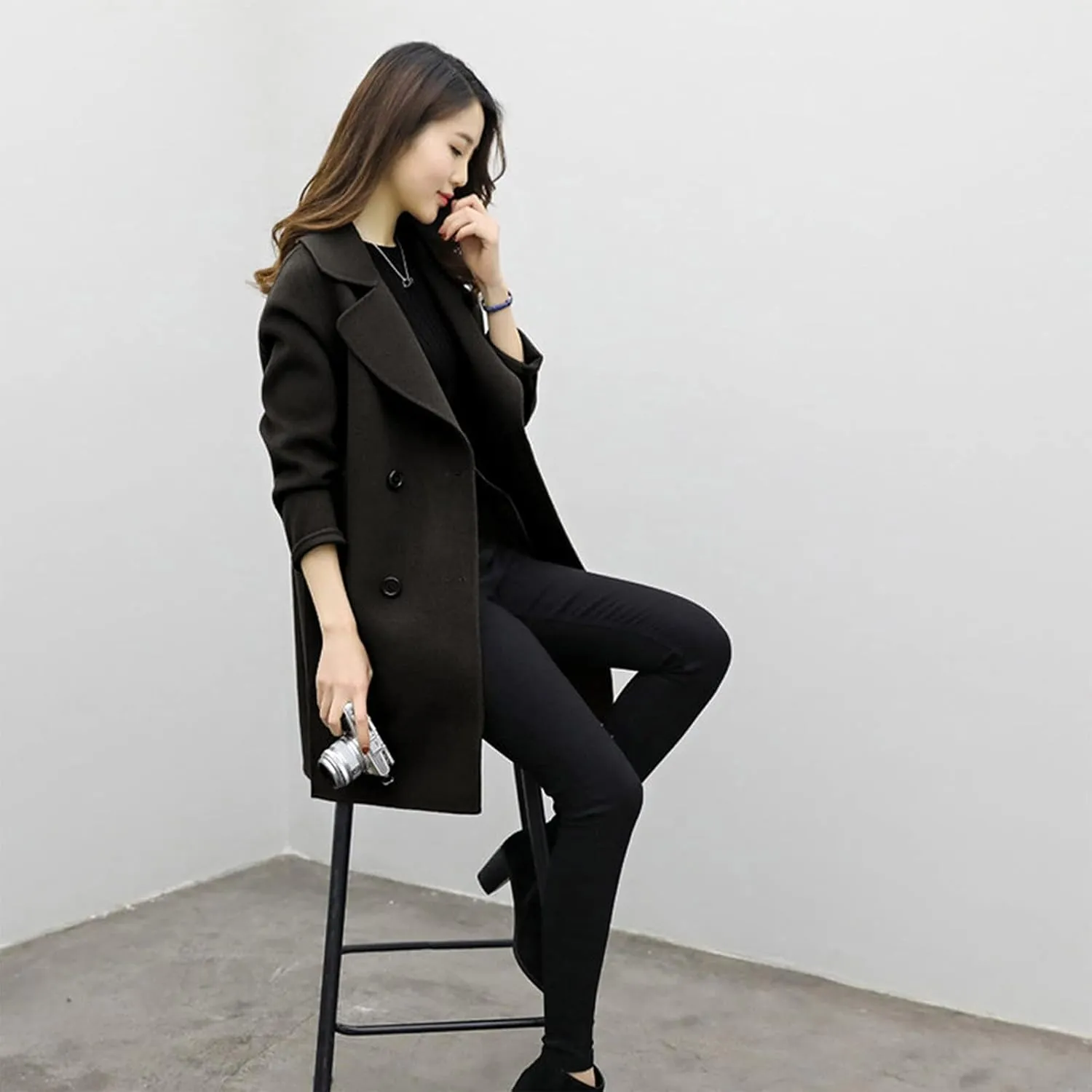 TIMIFIS Wool Coats for Women Winter Plus Size Trench Coat Casual Lapel Button Long Jacket Solid Color Soft Warm Outerwear