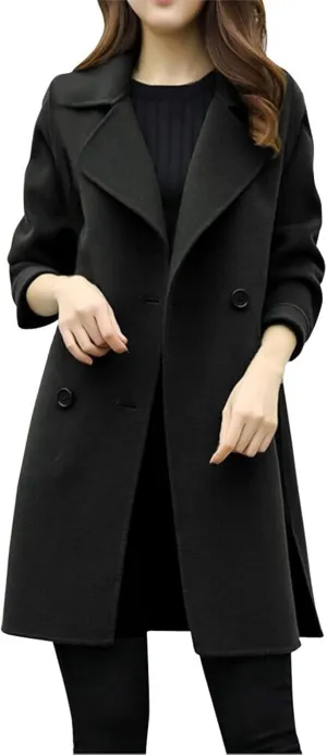 TIMIFIS Wool Coats for Women Winter Plus Size Trench Coat Casual Lapel Button Long Jacket Solid Color Soft Warm Outerwear