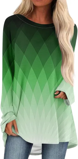 Tops For Women Trendy Print Crewneck Long Sleeve Shirts Plus Size Tunics Or Tops To Wear With Leggings