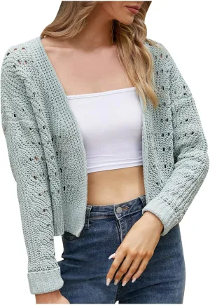 tuduoms Womens Classic Long Sleeve Bolero Shrug Open Front Chunky Knit Cropped Cardigan Sweater Trendy Light Crop Jacket Coat