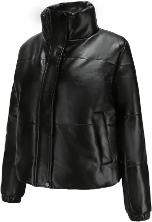 tuduoms Women's Crop Short Jacket Cropped Leather Puffer Fashion Jackets Warm Winter Lightweight Quilted Down Coat Parkas