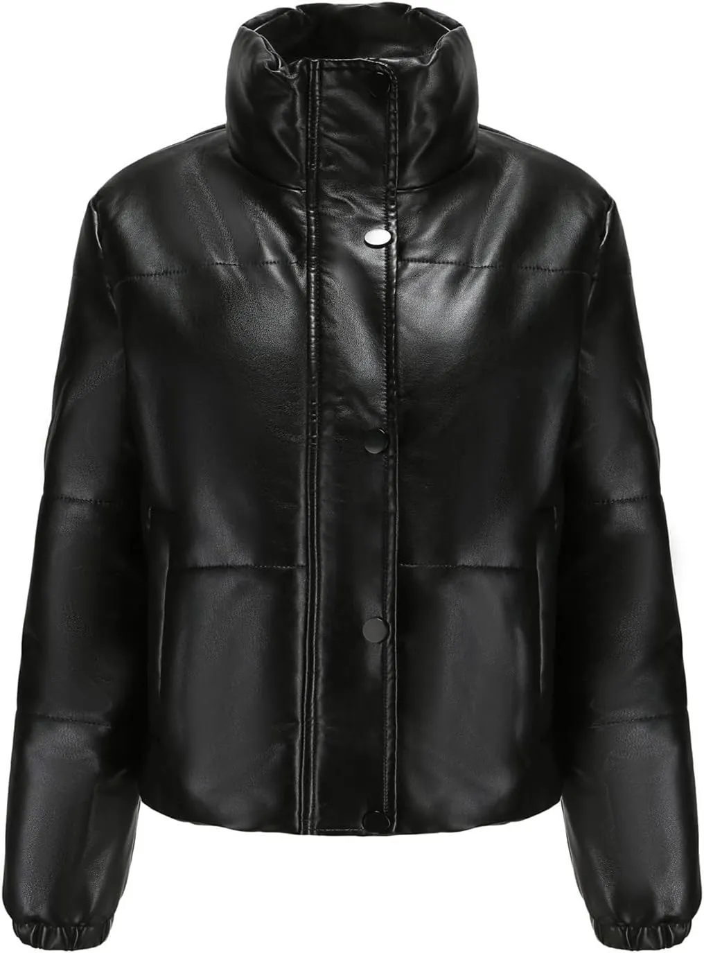tuduoms Women's Crop Short Jacket Cropped Leather Puffer Fashion Jackets Warm Winter Lightweight Quilted Down Coat Parkas