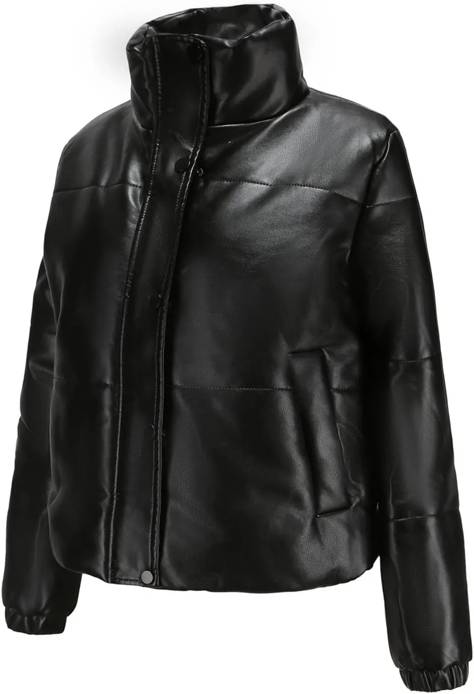 tuduoms Women's Crop Short Jacket Cropped Leather Puffer Fashion Jackets Warm Winter Lightweight Quilted Down Coat Parkas