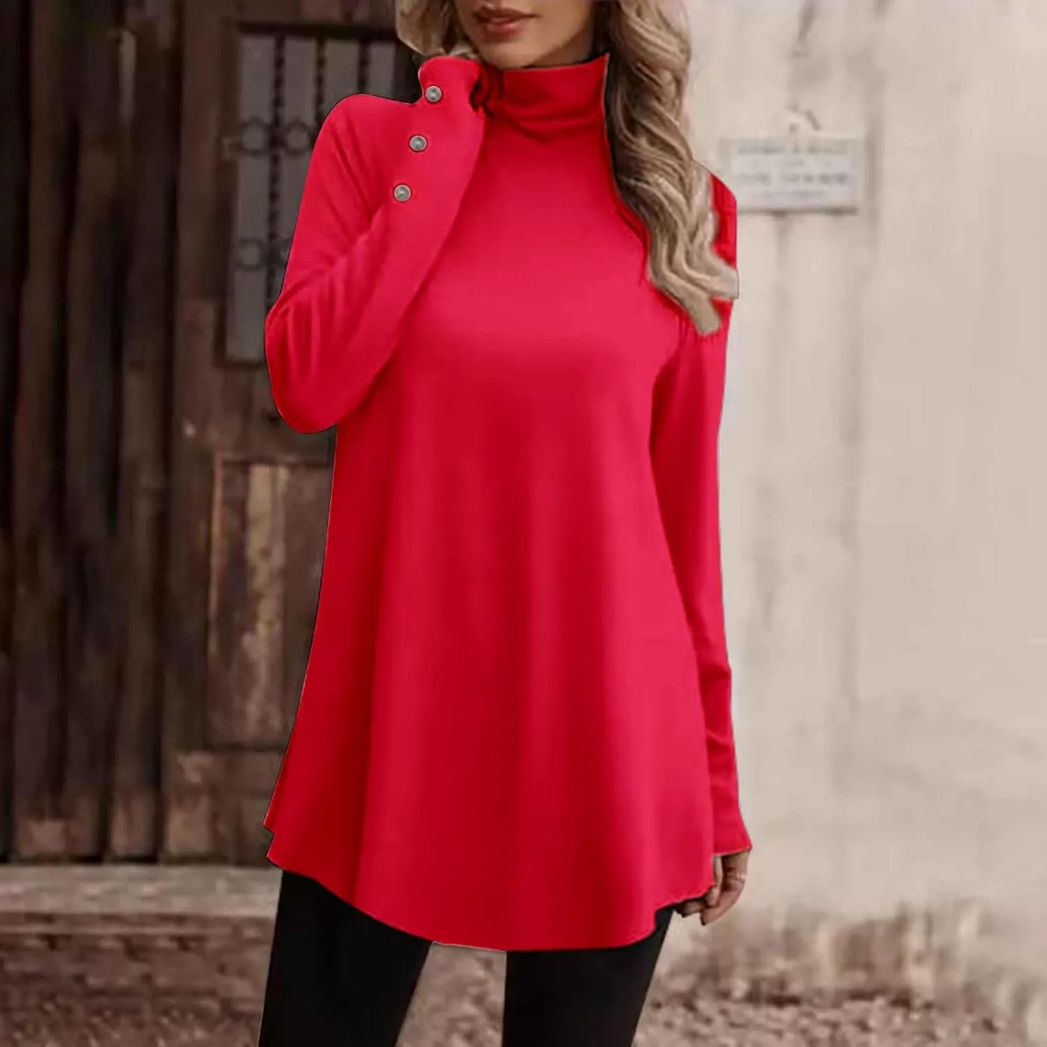 Tunic Sweatshirts for Women Spring Fashion Long Shirts to Wear with Leggings Casual Turtleneck Long Sleeve Pullover Tops