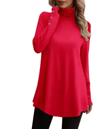 Tunic Sweatshirts for Women Spring Fashion Long Shirts to Wear with Leggings Casual Turtleneck Long Sleeve Pullover Tops