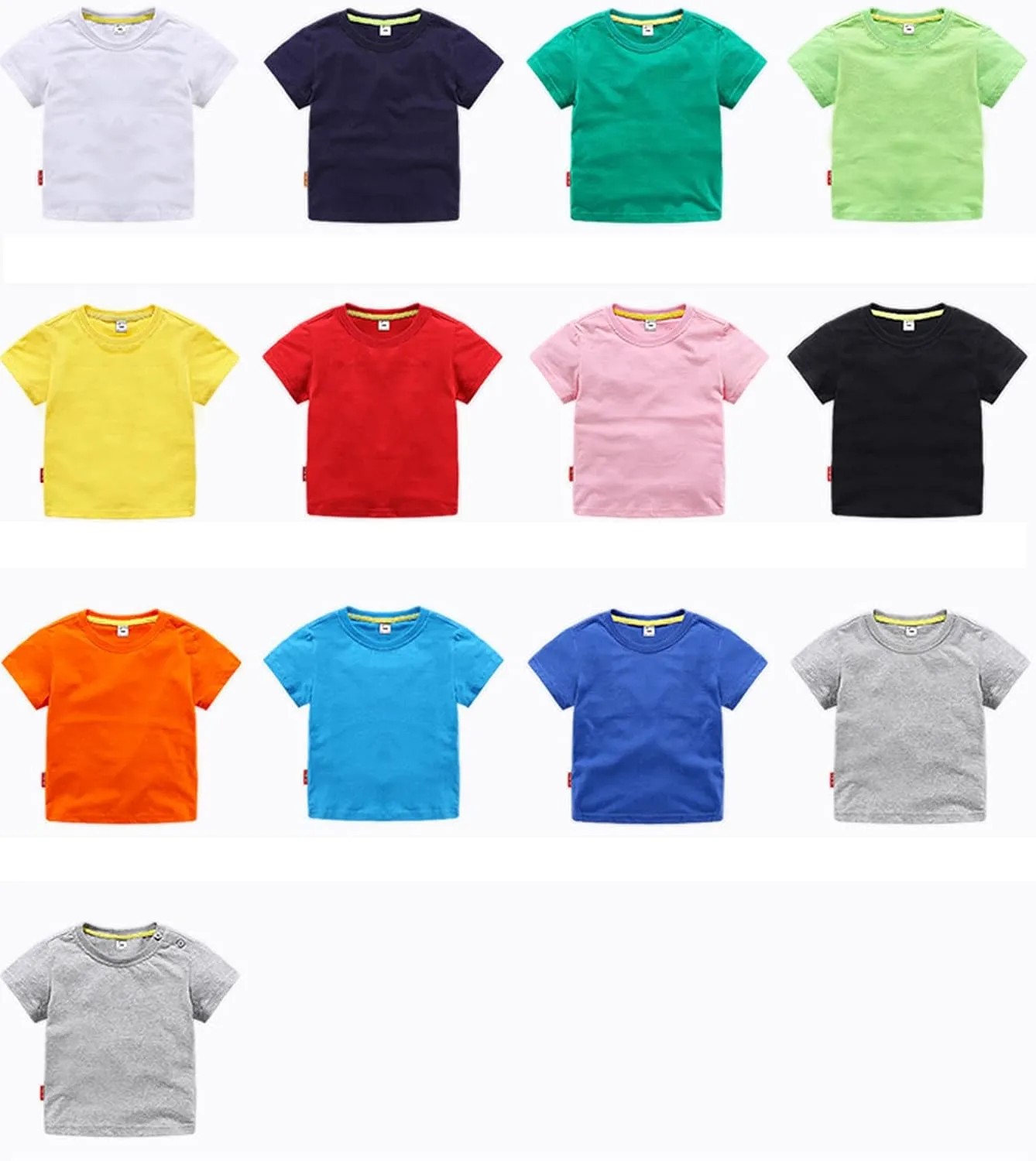 Unisex Kids Baby Soft Cotton Basic T-Shirt Crew Neck Short Sleeve Tops Shirt Solid Tees Boys Girls Summer Clothes