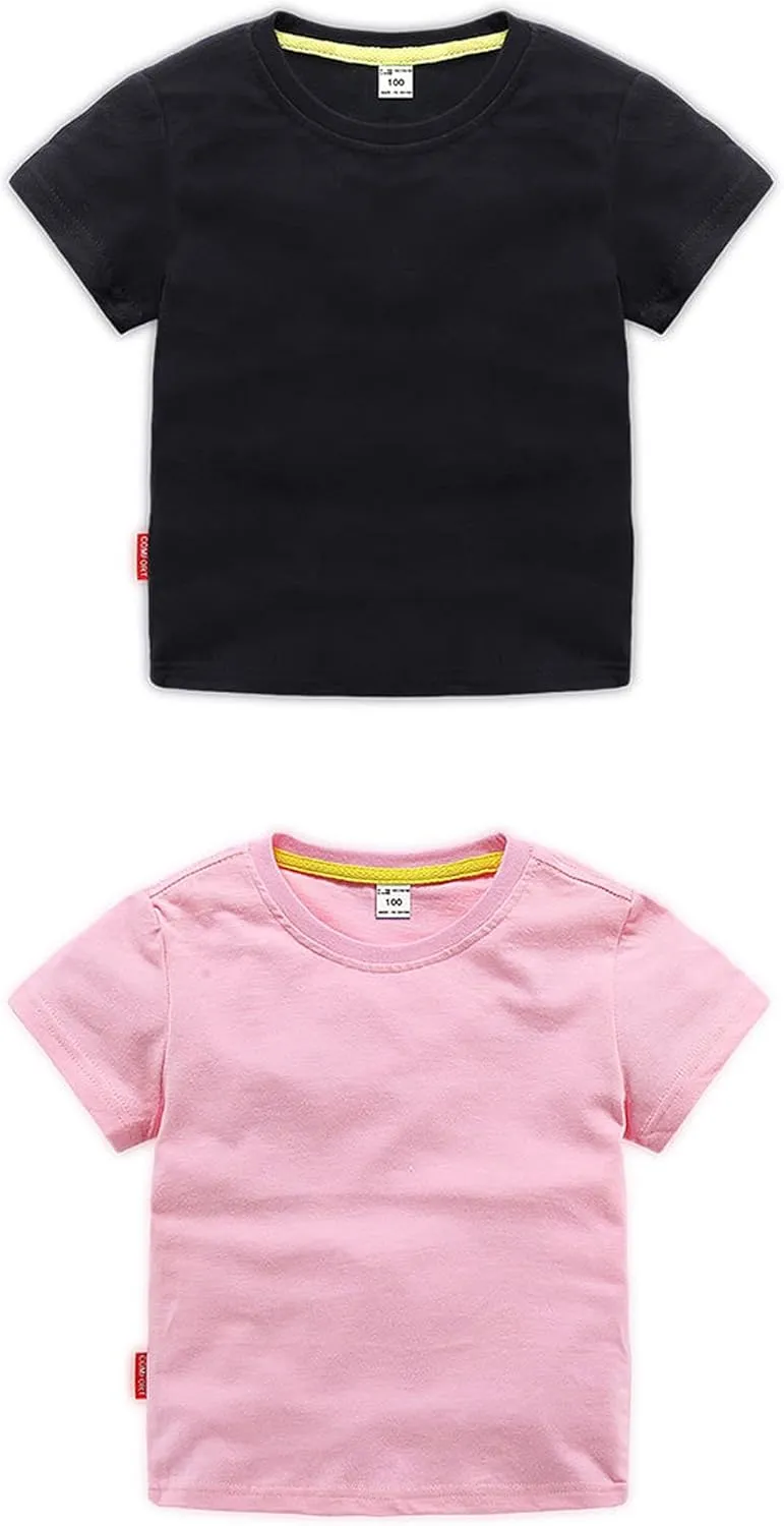 Unisex Kids Baby Soft Cotton Basic T-Shirt Crew Neck Short Sleeve Tops Shirt Solid Tees Boys Girls Summer Clothes