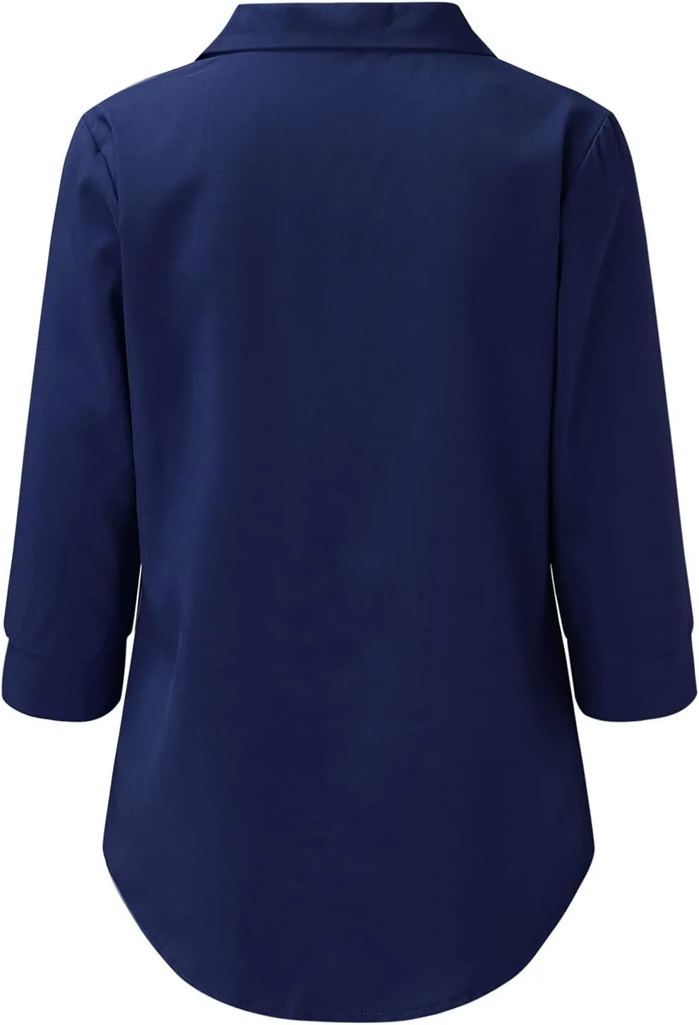 V Neck Long Sleeve Shirts for Women Trendy Solid Elegant Lapel Collared 3/4 Length Sleeve Chiffon Shirts Blouse