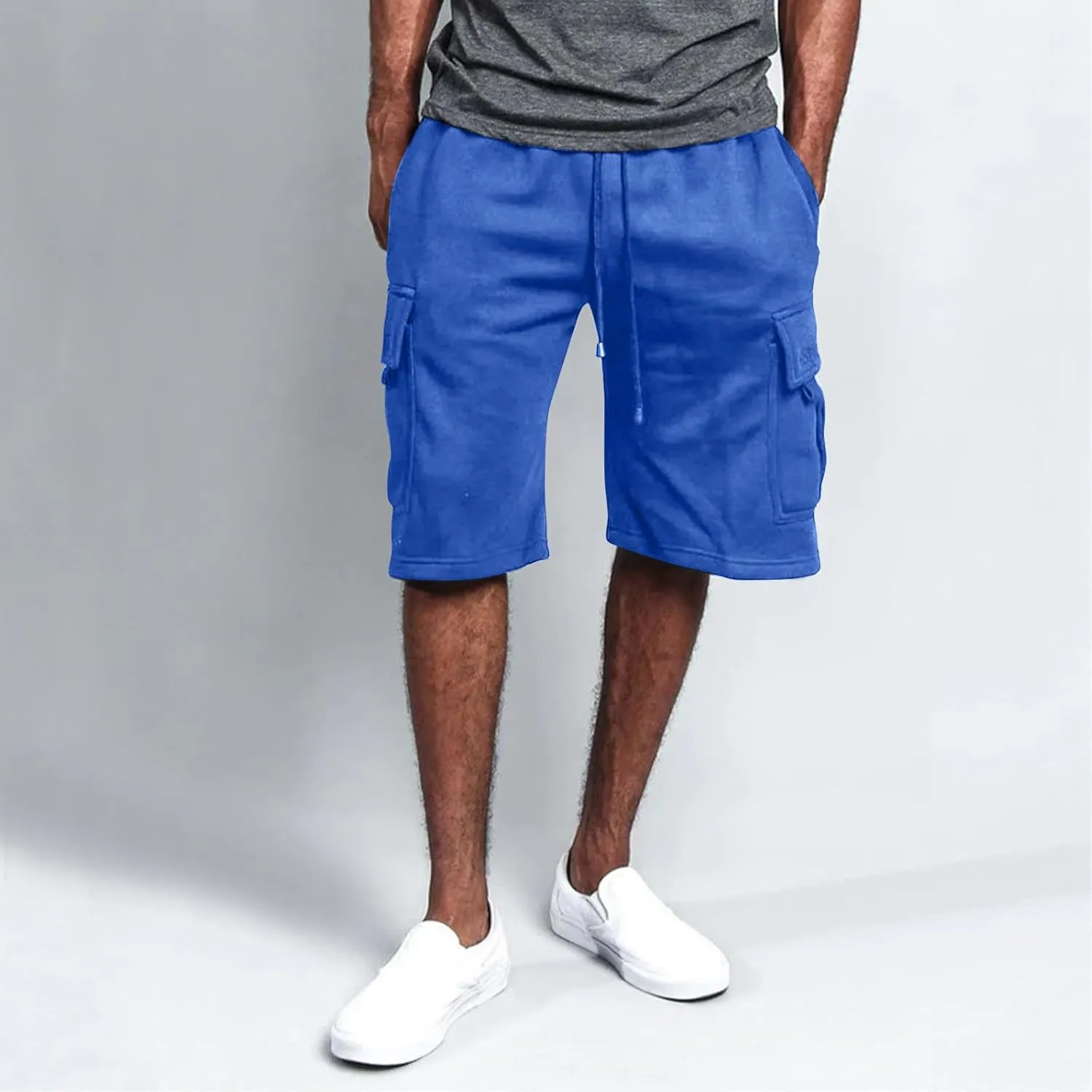 WENKOMG1 Casual Cargo Shorts for Men Elastic Waist Drawstring Workout SweatShorts Jogging Gym Shorts with Multi Pockets
