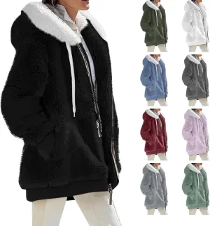 Winter Coats for Women 2024 Zip up Long Sleeve Casual Warm Fuzzy Hooded Jackets Loose Fit Soft Comfy Coats