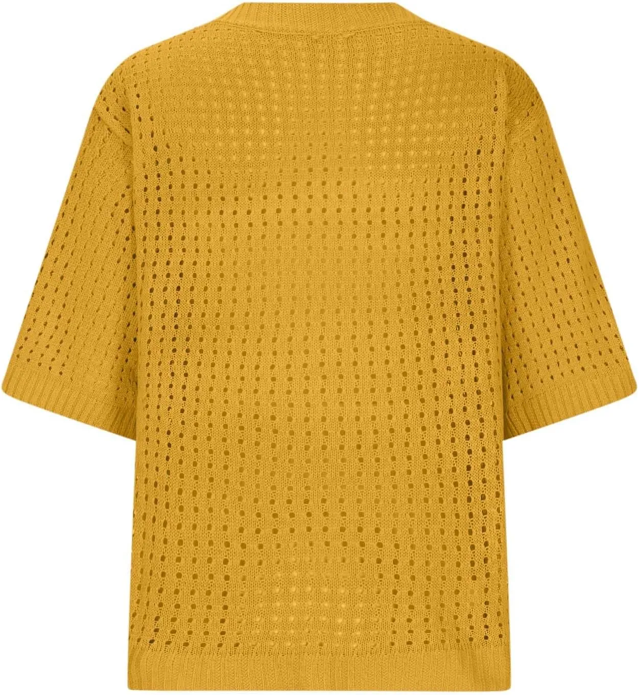 Wkishenl Womens Oversized Crochet Sweaters Casual Hollow Out Knit Tops Trendy Long Sleeve V-Neck Solid Color Pullover Shirts