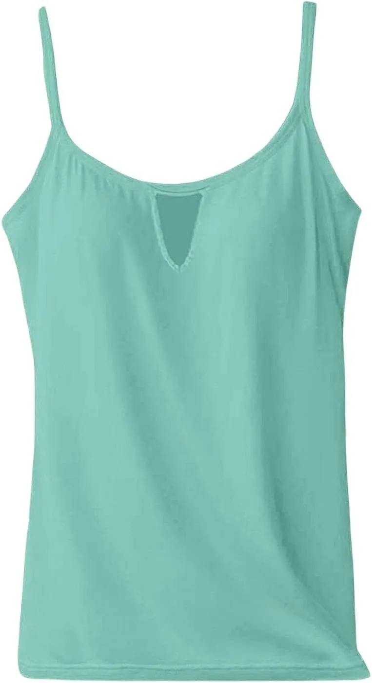 Women Camisole Tank Tops with Built in Bra 2025 Summer Adjustable Spaghetti Strap Cami Workout Yoga Padded Undershirt