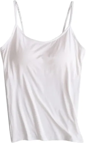 Women Camisole with Built in Bra Adjustable Spaghetti Straps Cami Tank Tops Layer Cami with Shelf Bra Underwear Vest