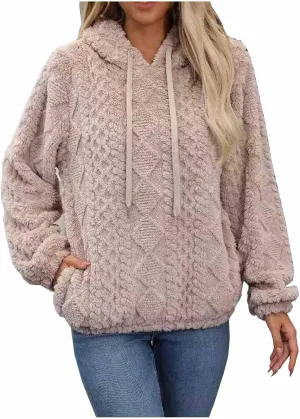 Women Fluffy Soft Fleece Hooded Sweatshirt Winter Warm Coat Outwear Zipper Pockets Fuzzy Pullover Hoodies Tops