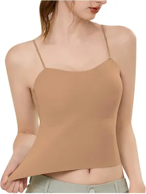 Women Ribbed Knit Camisoles Sexy Spaghetti Strap Shelf Bra Cami Tops Summer Slim Fitness Basic Tees Sleeveless Shirts