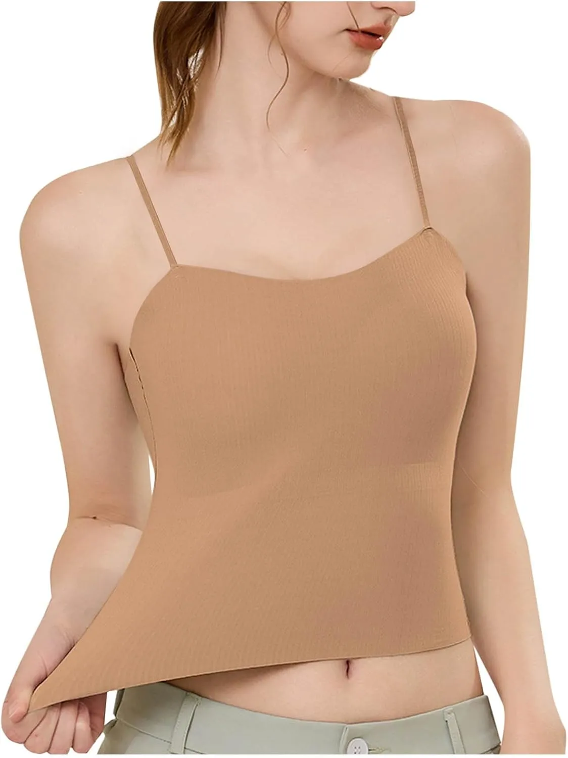 Women Ribbed Knit Camisoles Sexy Spaghetti Strap Shelf Bra Cami Tops Summer Slim Fitness Basic Tees Sleeveless Shirts