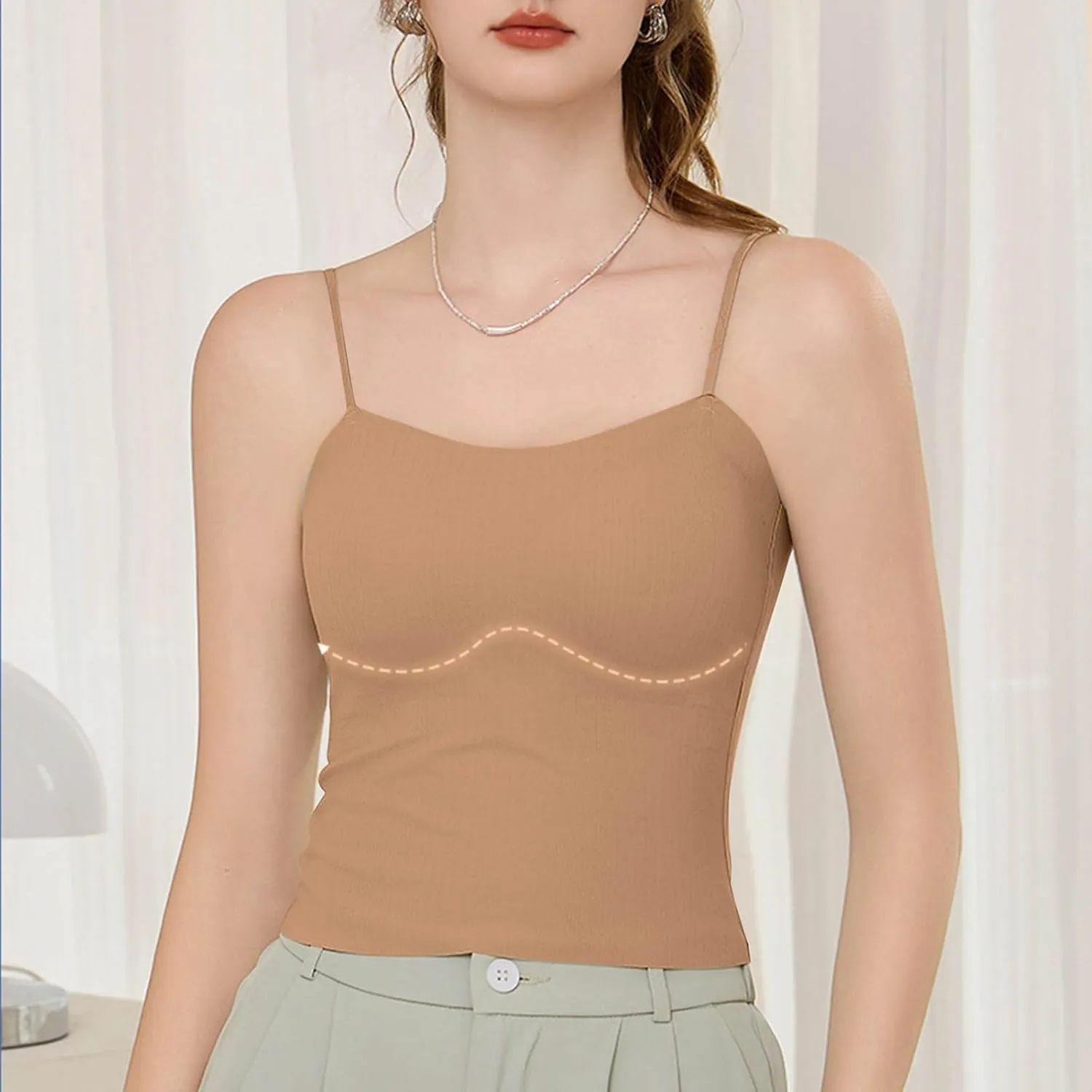 Women Ribbed Knit Camisoles Sexy Spaghetti Strap Shelf Bra Cami Tops Summer Slim Fitness Basic Tees Sleeveless Shirts