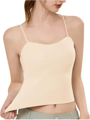 Women Ribbed Knit Camisoles Sexy Spaghetti Strap Shelf Bra Cami Tops Summer Slim Fitness Basic Tees Sleeveless Shirts