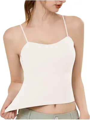 Women Ribbed Knit Camisoles Sexy Spaghetti Strap Shelf Bra Cami Tops Summer Slim Fitness Basic Tees Sleeveless Shirts