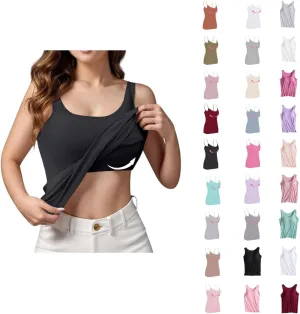 Women Tank Tops with Built in Bras Spaghetti Strap Camisole Layer Undershirt 2025 New Casual Workout Yoga Vest