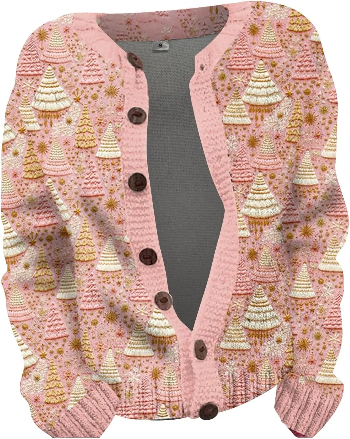 Womens 2024 Fall Winter Fshion Floral Print V Neck Cardigans Open Front Button Down Knit Sweater Long Sleeve