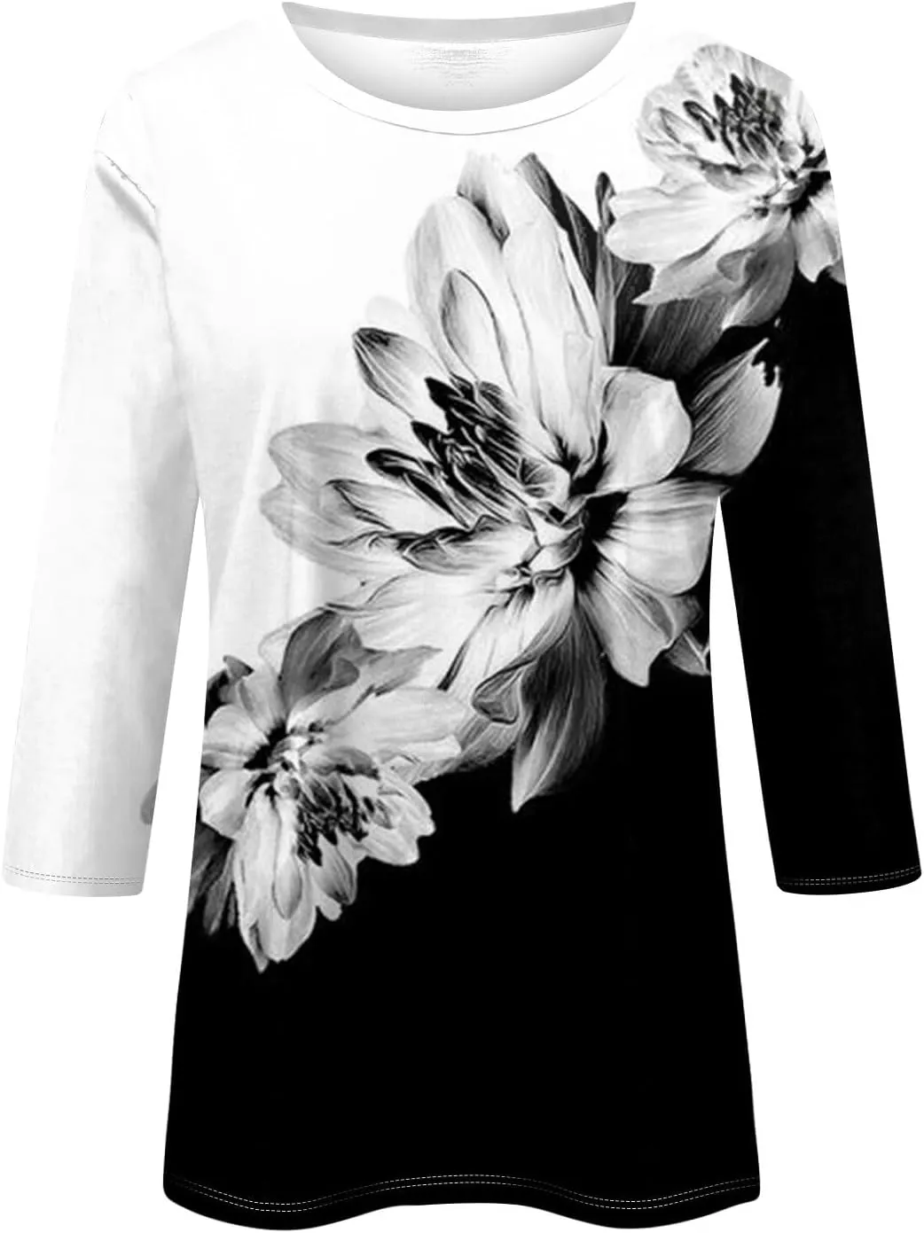 Womens 3/4 Sleeve Tops 2025 Spring Print Round Neck Shirts Loose Fit Three Quarter Sleeve Tshirts