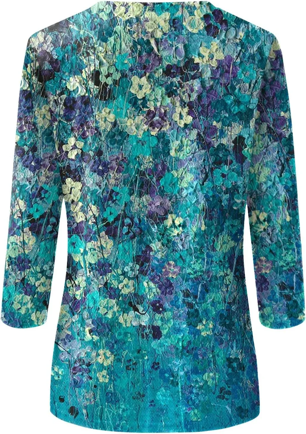 Womens 3/4 Sleeve Tops 2025 Summer Floral Print Round Neck Shirts Loose Fit Three Quarter Sleeve Tshirts