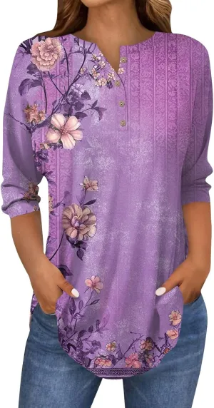 Womens 3/4 Sleeve Tops,Womens Tees and Tanks Basic Women's Tops 3/4 Sleeve Sports 3/4 Sleeve Tops Women Baggy 3/4 Shirts