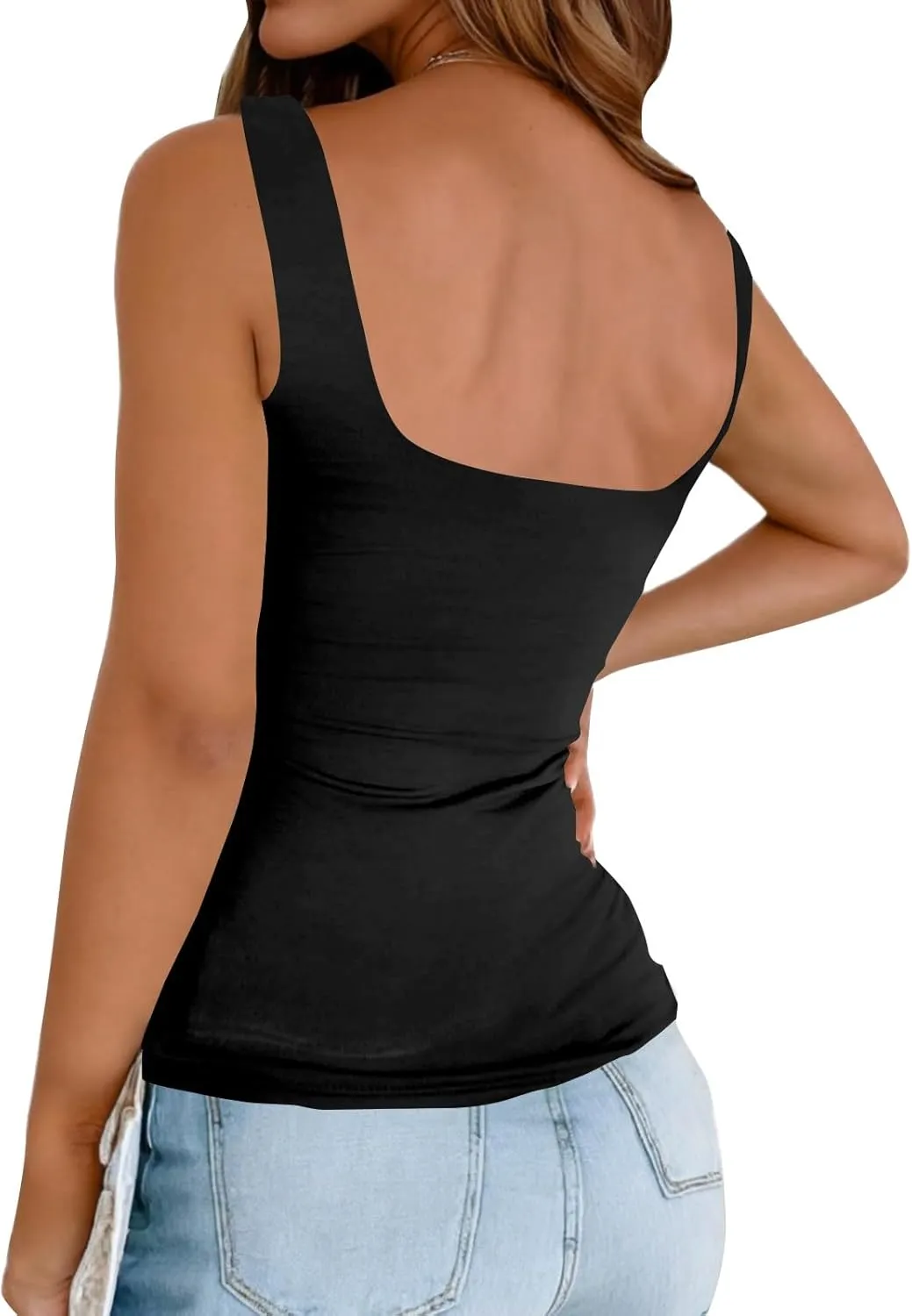 Women's Basic Double Lined Scoop Neck Tank Tops Camisole Tank Summer Sleeveless Tank Tops Basic Shirt