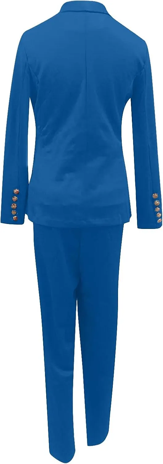 Women's Blazer Suits Two Piece Business Casual Sets Lapel V Neck Suit Coat with Fitted Pants for Work