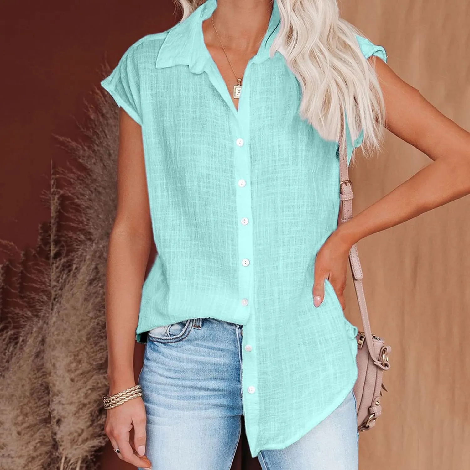 Womens Boho Linen Short Sleeve T Shirts Summer 2024 Fashion Casual Oversized Tunics Round Neck Loose Tshirts