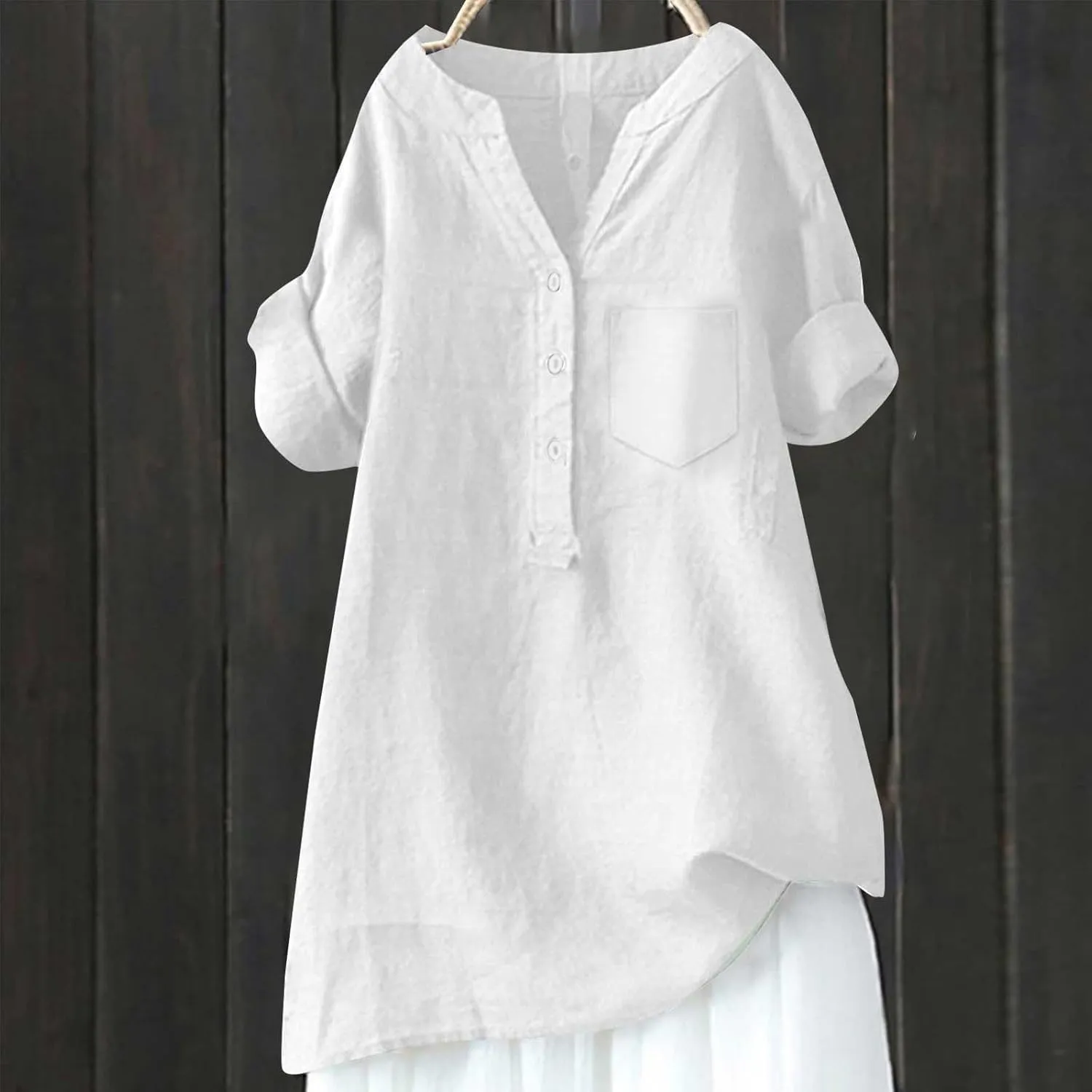 Womens Boho Linen Short Sleeve T Shirts Summer 2024 Fashion Casual Oversized Tunics Round Neck Loose Tshirts
