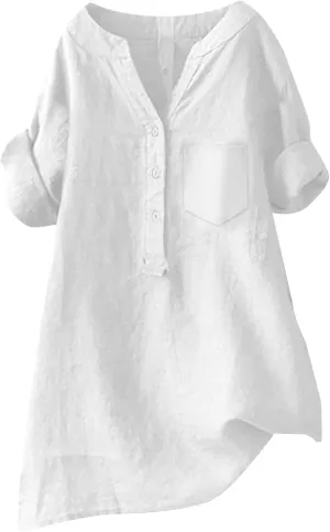 Womens Boho Linen Short Sleeve T Shirts Summer 2024 Fashion Casual Oversized Tunics Round Neck Loose Tshirts