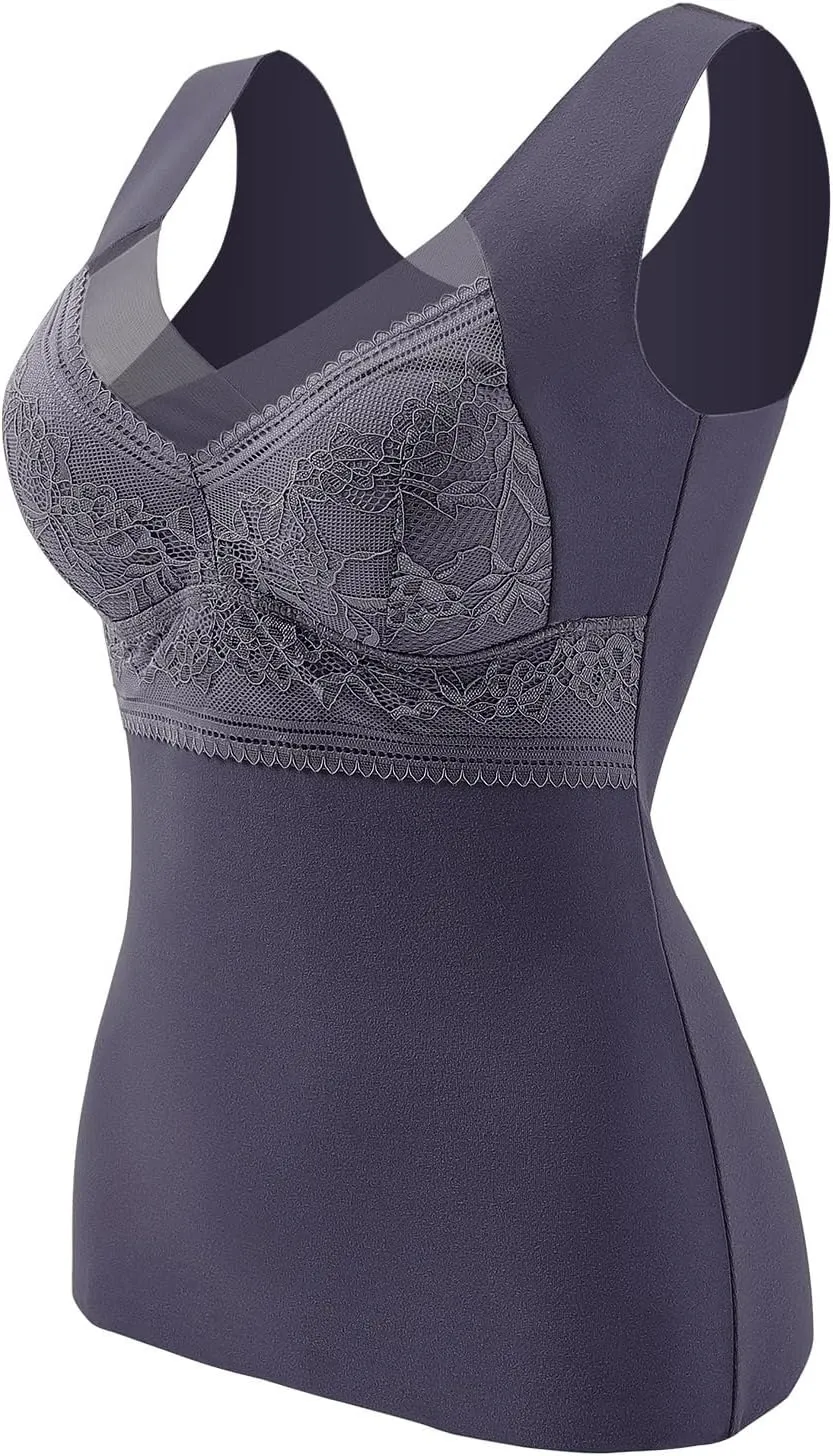 Women's Camisole Built in Bra Wireless Fabric Support Short Cami Pleated Tank Top with Adjustable Strap Tank Tops