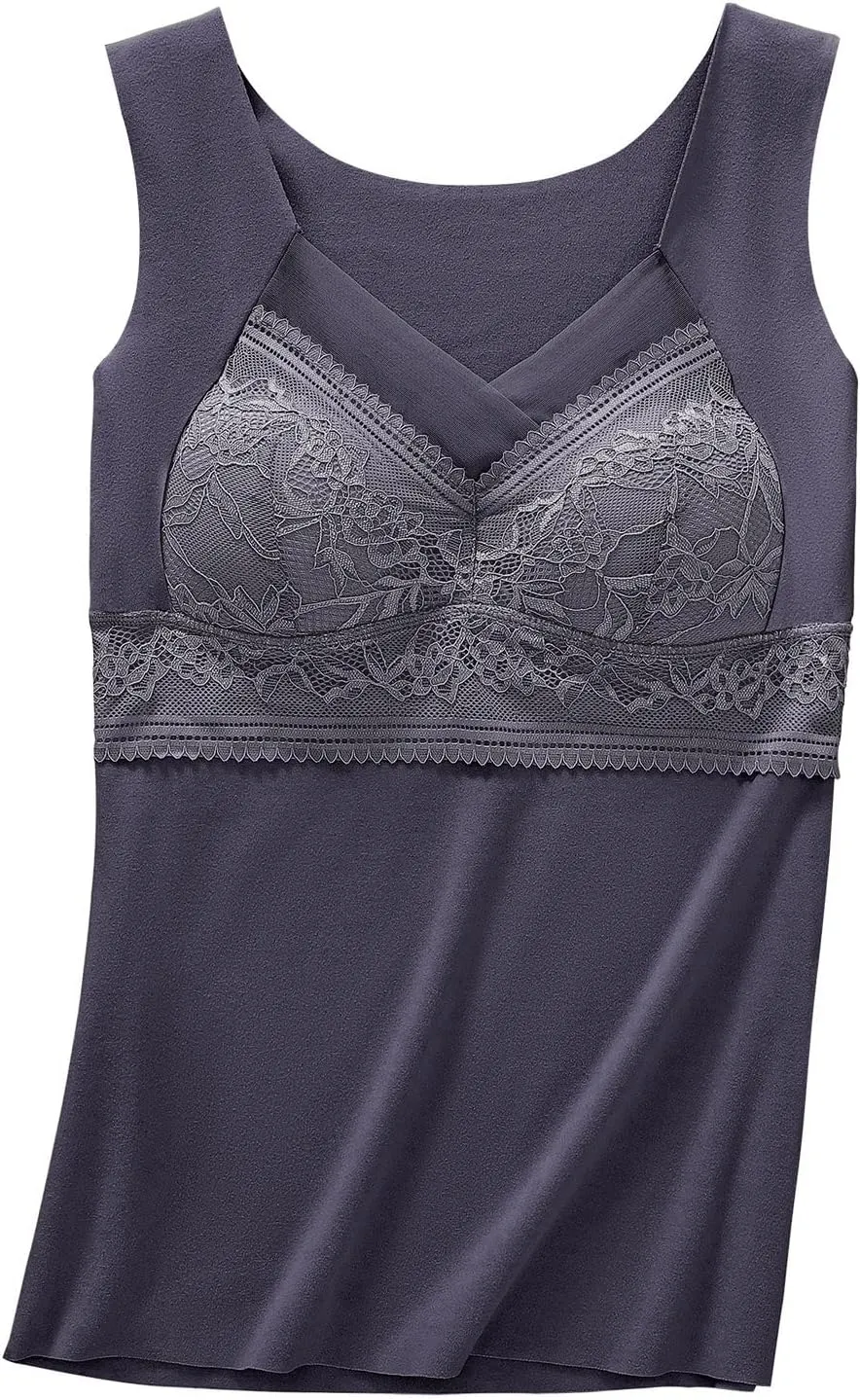 Women's Camisole Built in Bra Wireless Fabric Support Short Cami Pleated Tank Top with Adjustable Strap Tank Tops