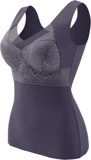 Women's Camisole Built in Bra Wireless Fabric Support Short Cami Pleated Tank Top with Adjustable Strap Tank Tops