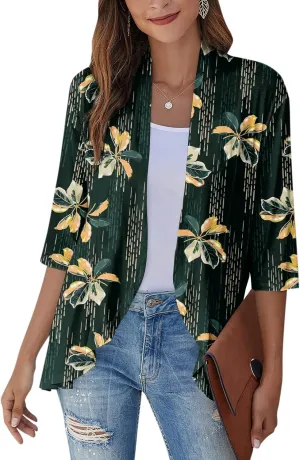 Women's Cardigans 2024 Fall Tie Dye Funny Tops Loose Fit Shawl Collar T Shirts 3/4 Sleeve Lightweight Blouse Coat