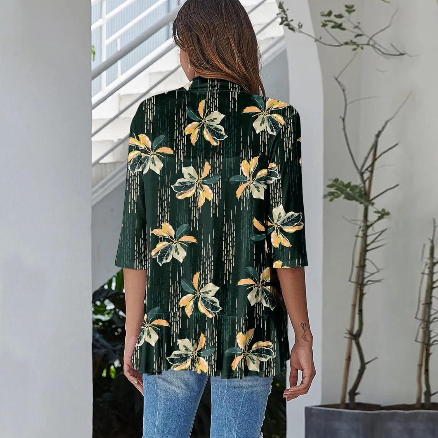 Women's Cardigans 2024 Fall Tie Dye Funny Tops Loose Fit Shawl Collar T Shirts 3/4 Sleeve Lightweight Blouse Coat
