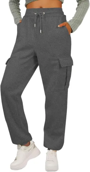 Womens Cargo Sweatpants Fleece Wide Leg Sweat Pants High Waisted Baggy Joggers Fall Fashion Outfits Y2k Clothes 2025